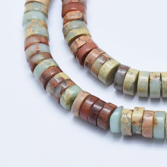 Natural Aqua Terra Jasper Beads Strands, Heishi Beads, Flat Round/Disc,  8mm