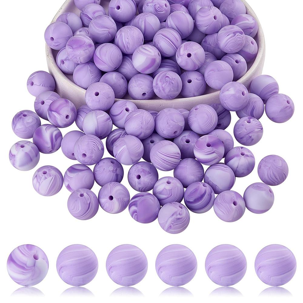 Round Solid Color Silicone Beads Purple