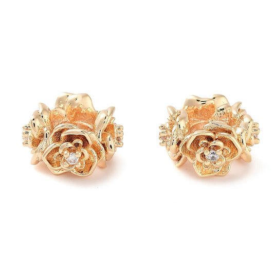 Brass Micro Pave Rose Cubic Zirconia Beads Platinum and 18k Gold Plated 3 Pack