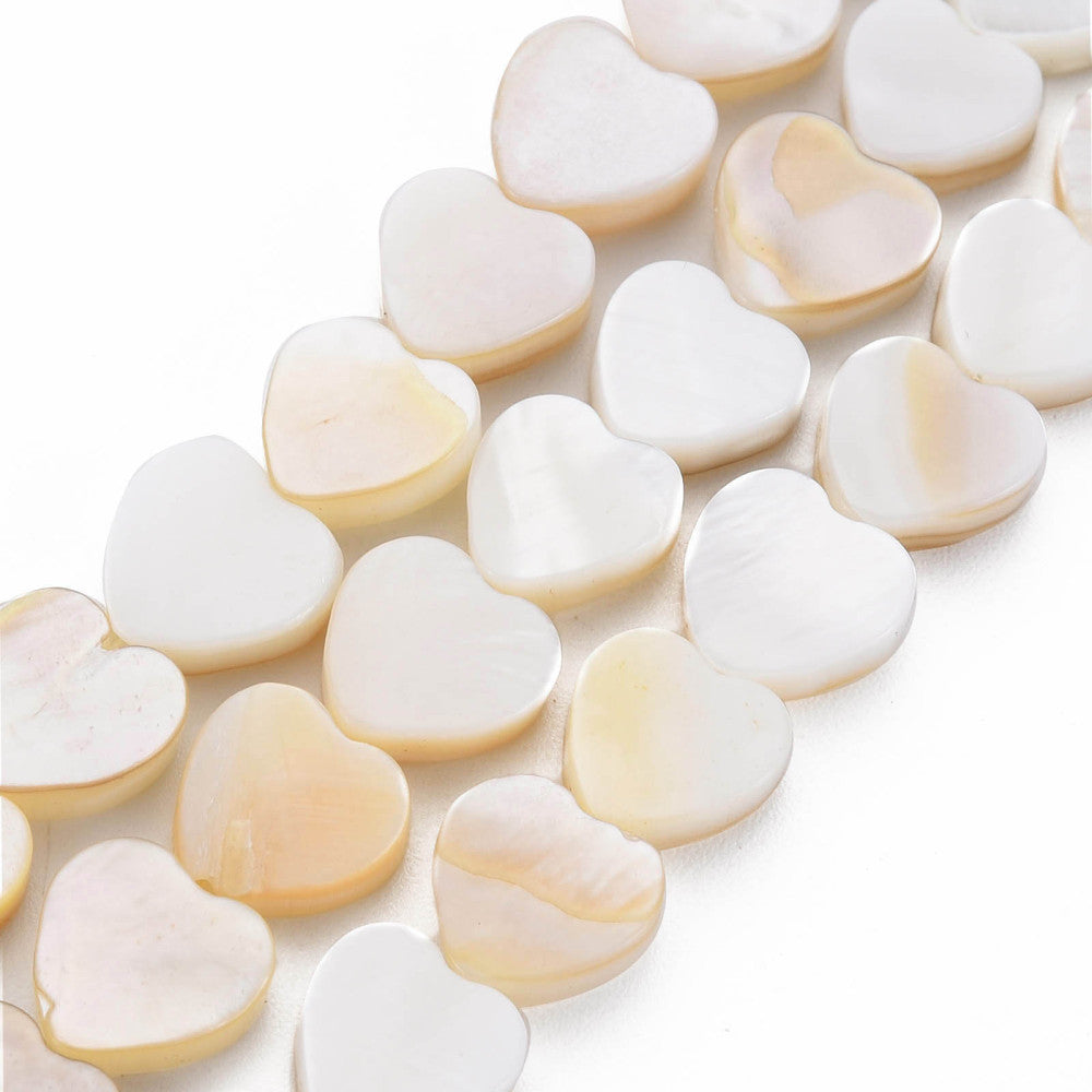 Freshwater Shell Beads – Natural Heart Shape 8x8~9x2.5mm (47–48pcs/Strand) The Pink Bead Shop