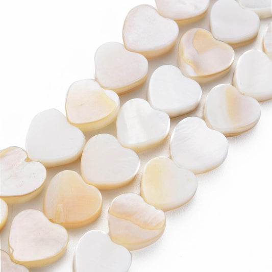 Freshwater Shell Beads – Natural Heart Shape 8x8~9x2.5mm (47–48pcs/Strand) The Pink Bead Shop