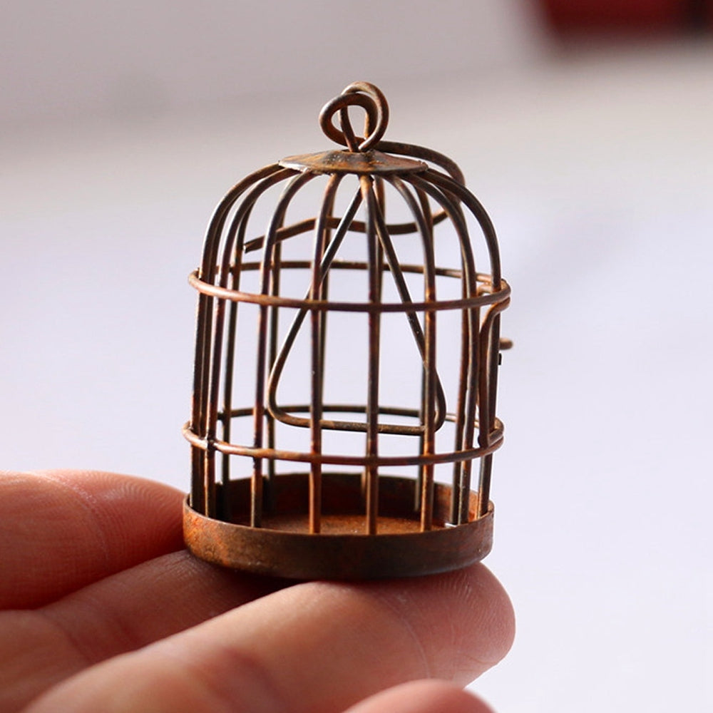 Miniature Vintage Style Rusty Iron Birdcage, for Fairy Garden Accessories