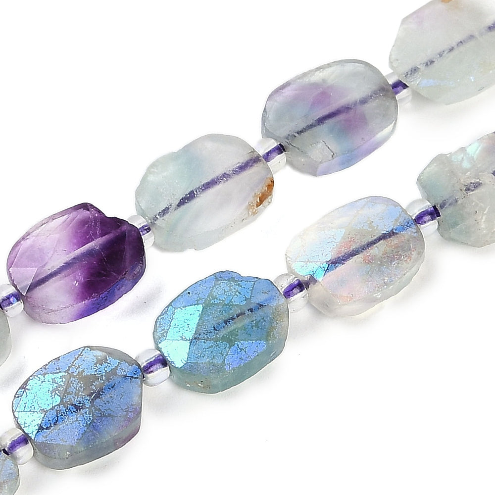 Electroplated Natural Colorful Fluorite Beads Strands, Faceted, Oval, Rainbow Plated