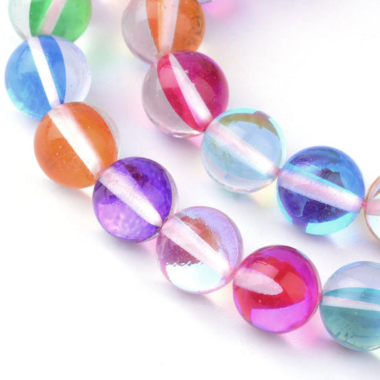 Mermaid Glass Holographic Beads, Dyed, Round, Colorful 8mm