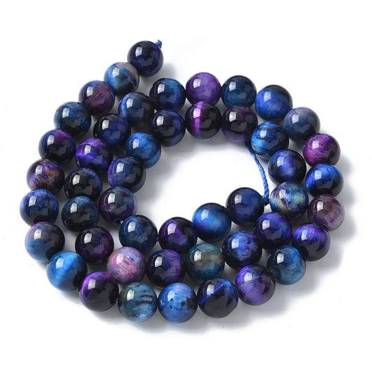 Tiger Eye Beads – 8mm Dyed & Heated, Midnight Blue (Approx. 47–48pcs/Strand) The Pink Bead Shop