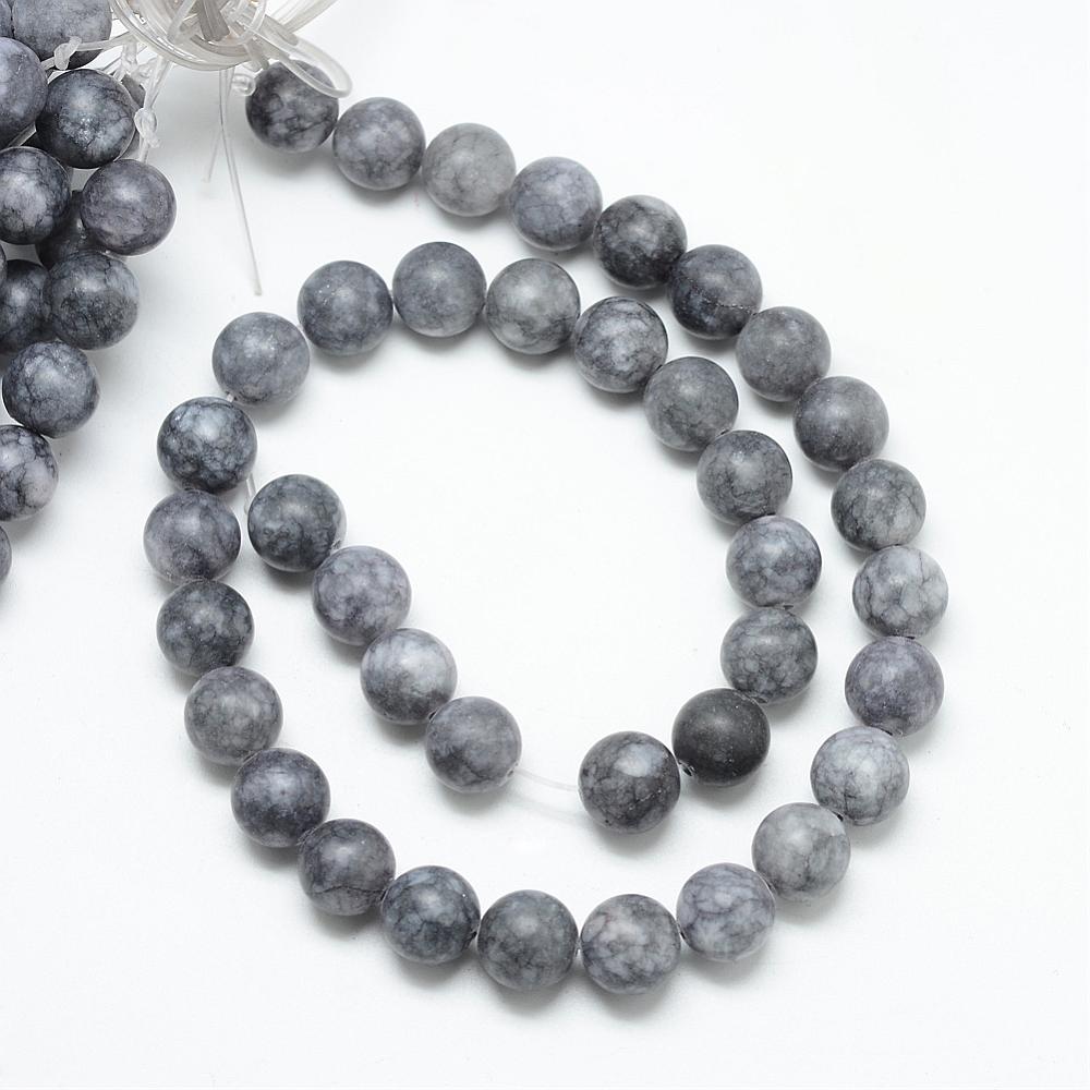 Jade Beads Frosted Gray White  – 8–9mm Round The Pink Bead Shop