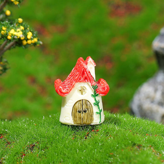 Resin Miniature Ornaments, Micro Landscape Home Fairy Garden Supplies  Mushroom House, Red