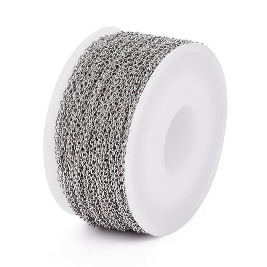 Tarnish Resistant 304 Stainless Steel Cable Chains, Soldered, with Spool, Oval, Per Meter