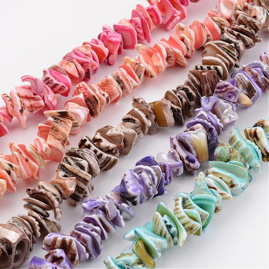 Natural Shell Bead Strands, Dyed, Nuggets, Mixed Color Size: about 8~12mm wide, 10~20mm long