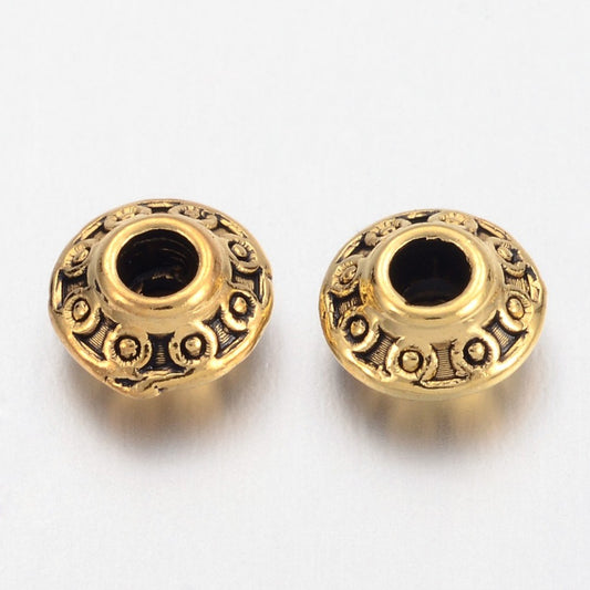 Tibetan Style Alloy Spacer Beads, Bicone, Antique Golden 10Pack