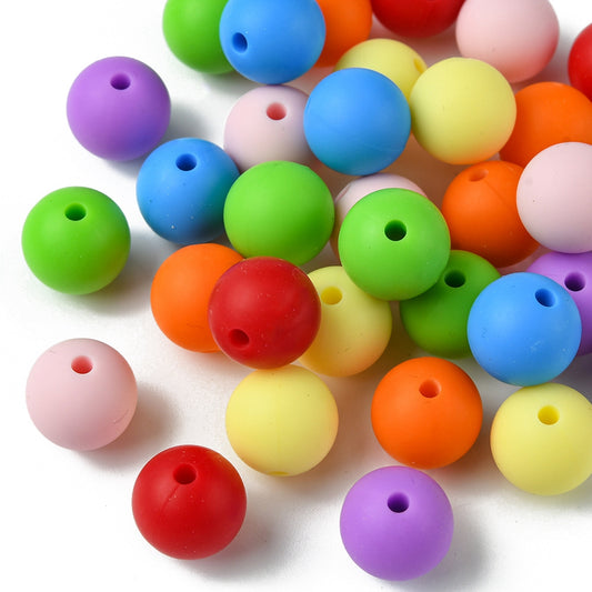 Food Grade Eco-Friendly Silicone Focal Beads, Round, Mixed Color 12mm
