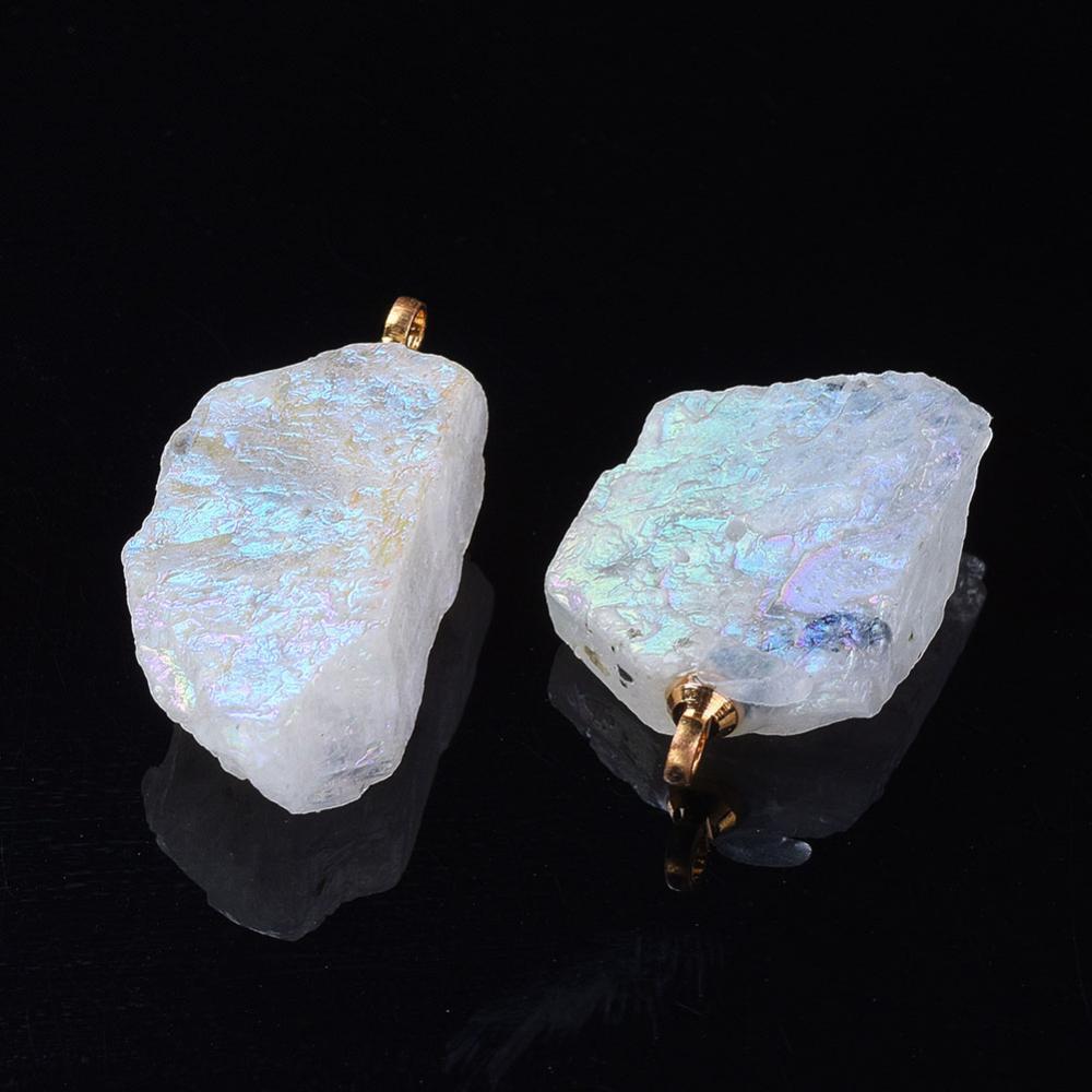 Electroplate Natural Moonstone Pendant, with Golden Tone Brass Finding, Nugget