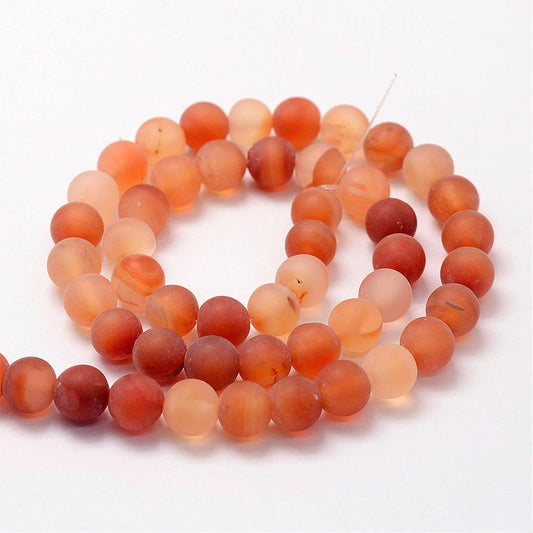 Frosted Natural Carnelian Beads Strands, Round, Dyed & Heated, 8mm