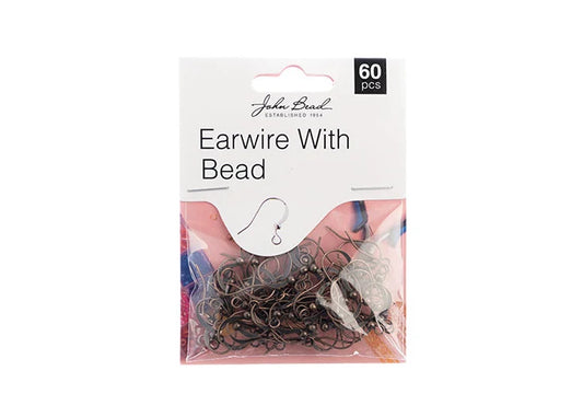 EARWIRE W/ BEAD ANTIQUE COPPER 60PCS IN STOCK