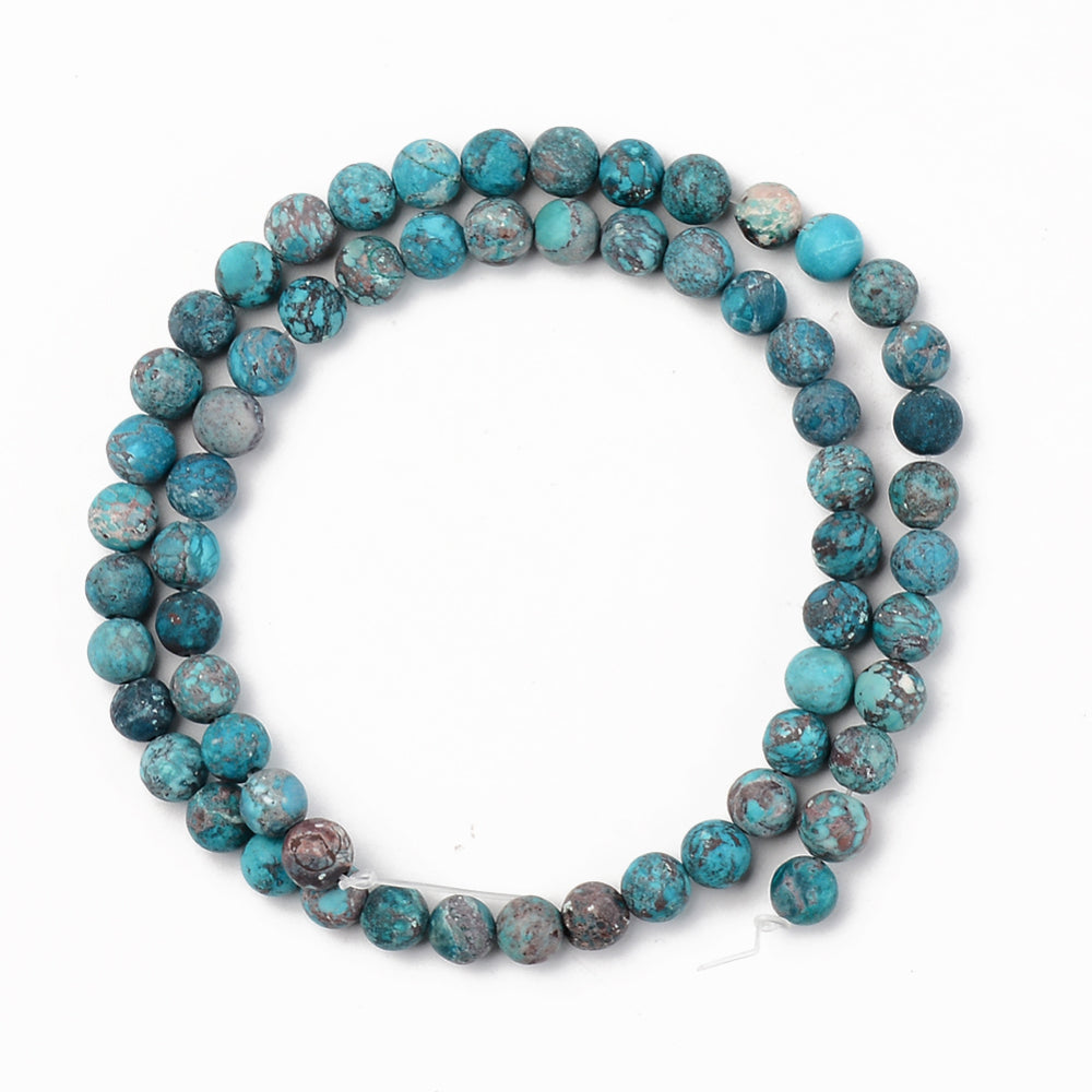 Natural American Turquoise Beads Strands, Frosted, Dyed & Heated, Round, Sky Blue 6mm