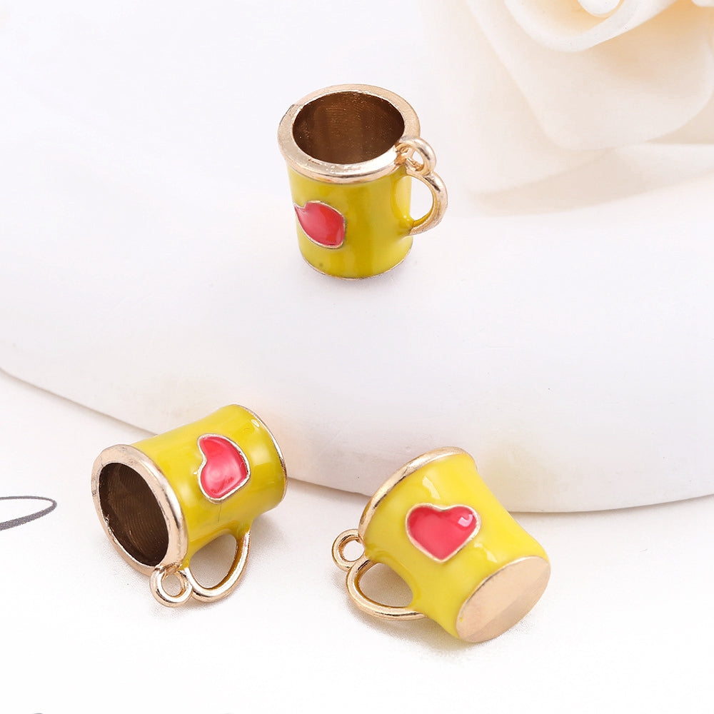 Alloy Enamel Mug Cup with Heart Miniature Ornaments, Micro Landscape Home Fairy Garden Supplies