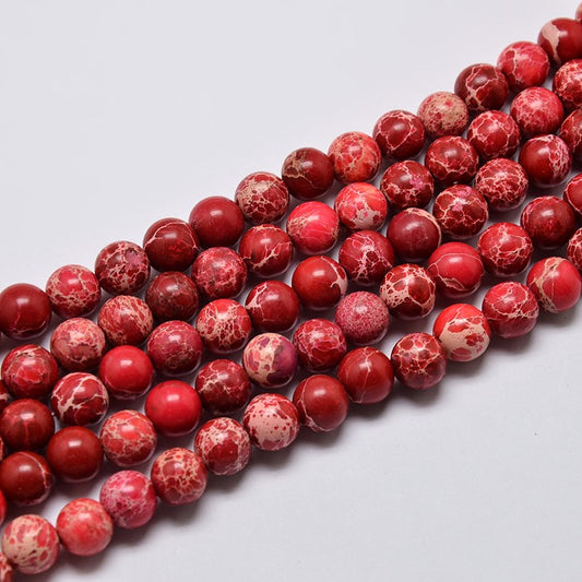 Natural Imperial Jasper Beads Strands, Round, Dyed, Dark Red 8mm