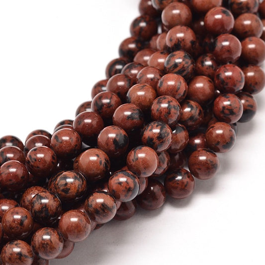 Natural Mahogany Obsidian Round Bead Strands 6mm