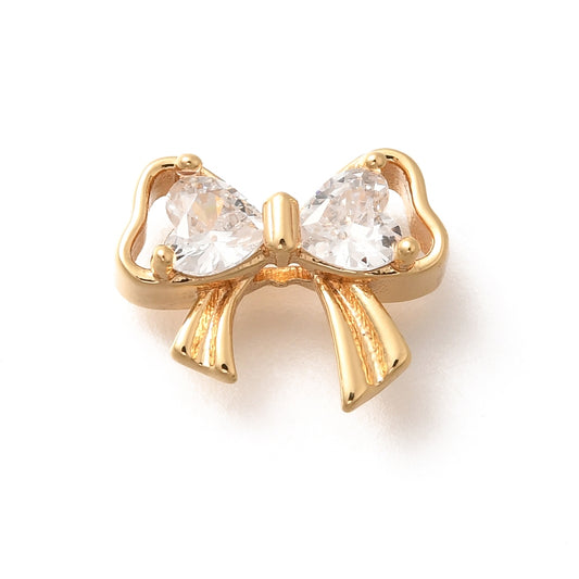 Brass Micro Pave Cubic Zirconia Beads Bowknot 925 Silver Plated, 18k Gold Plated, Platinum Plated