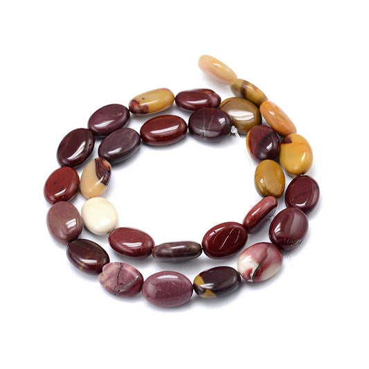 Natural Mookaite Flat Oval Bead Strands