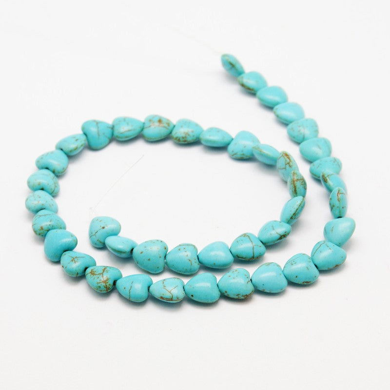 Heart Magnesite Beads Strands, Dyed, Turquoise