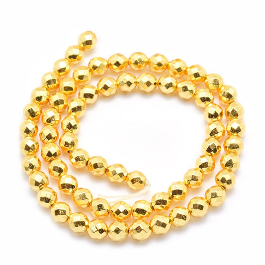 Hematite Grade AAA Long Lasting Plated 4mm Faceted Bead Strands Golden