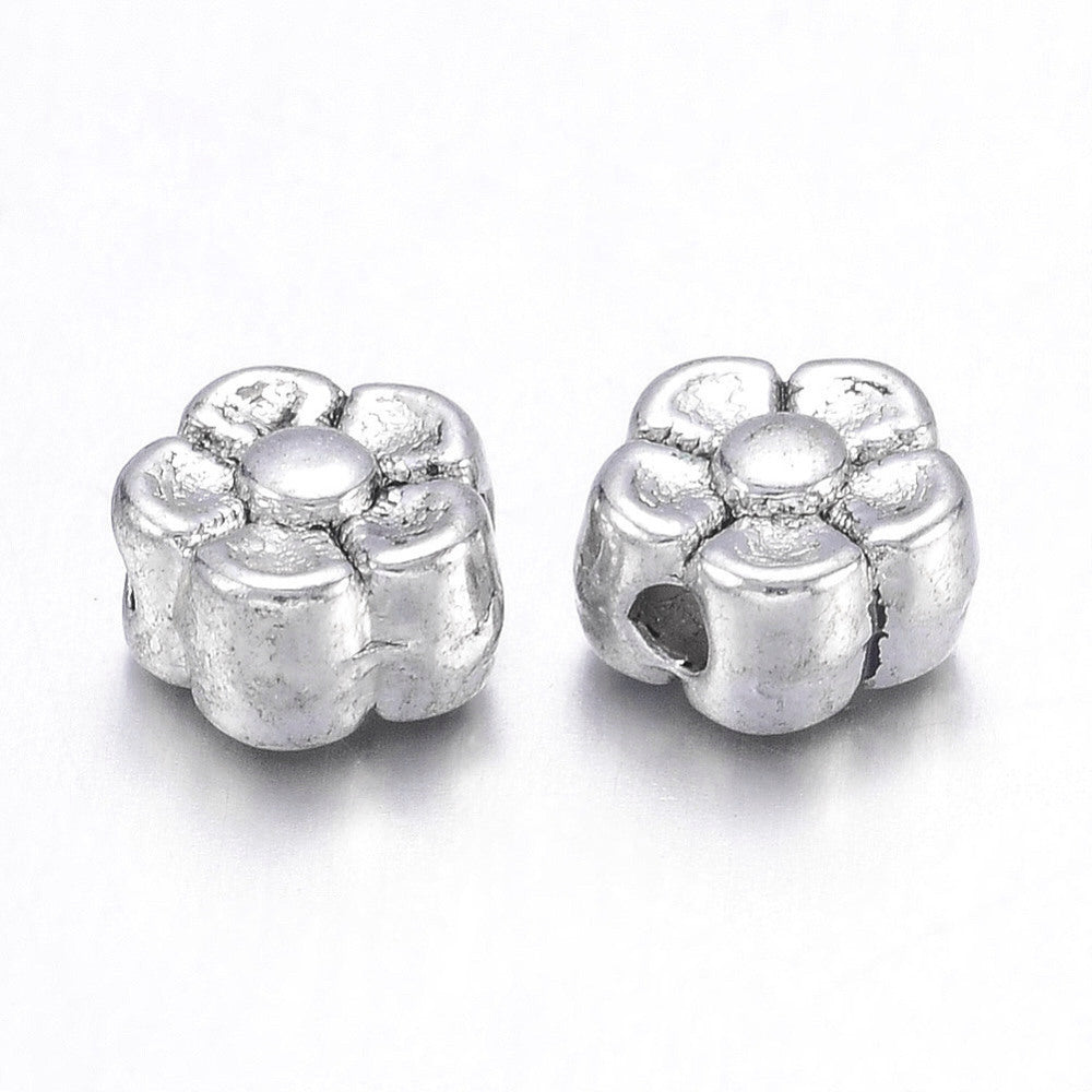 Tibetan Style Alloy Beads, Lead Free; Nickel Free ; Cadmium Free, Flower, Antique Silver 30PK
