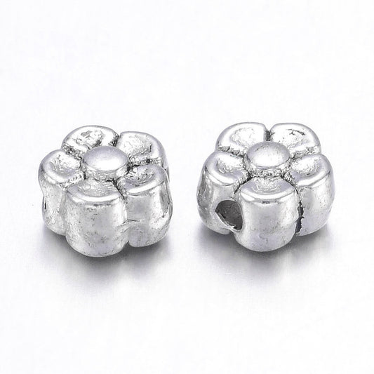 Tibetan Style Alloy Beads, Lead Free; Nickel Free ; Cadmium Free, Flower, Antique Silver 30PK