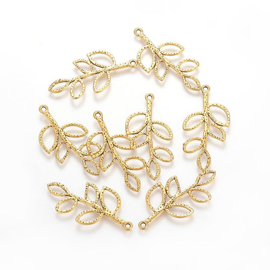 Tibetan Style Alloy Pendants, Lead Free & Cadmium Free, Leaf, Antique Golden 4 Pack