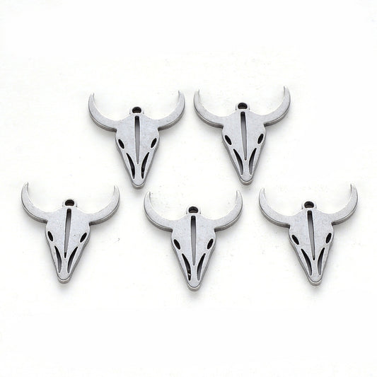 304 Stainless Steel Charms, Laser Cut, Cow Head, Stainless Steel 5 Pack