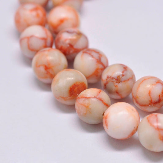 Red Netstone Round Orange 8mm Bead Strands