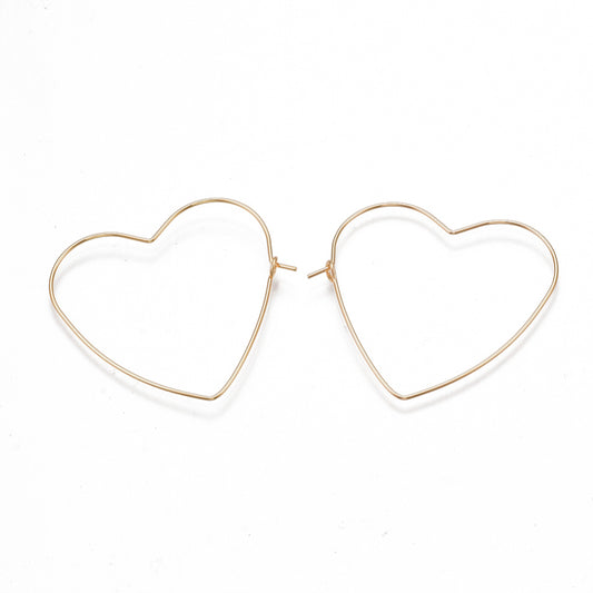 Brass Earring Hooks, Heart, Nickel Free, Real 18K Gold Plated 2 Pack