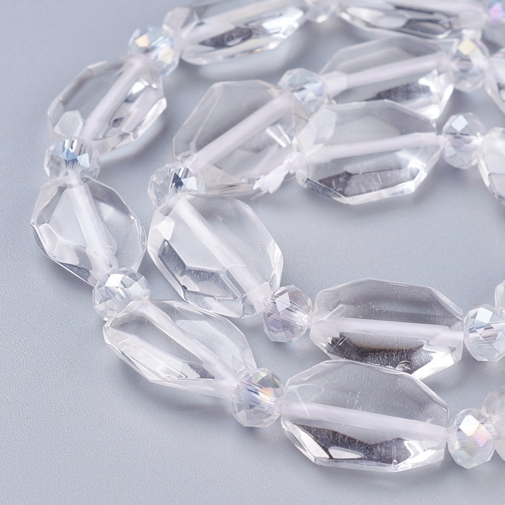 Natural Quartz Crystal Beads Strands, Rock Crystal Beads, Faceted, Oval Size: about 10~12mm wide, 14~16mm long, 5~6mm thick