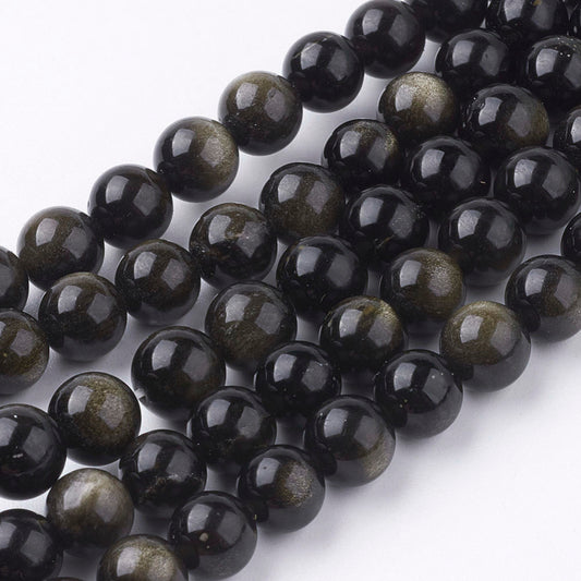 Golden Sheen Obsidian Bead Strands 8mm