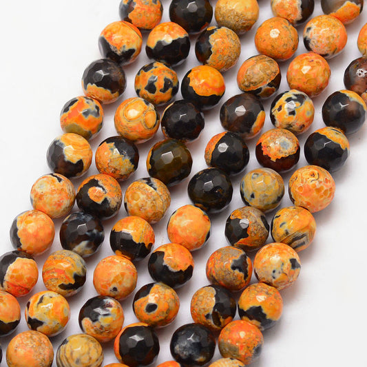 Fire Crackle Agate Faceted Dyed Goldenrod 8mm Round Bead Strands