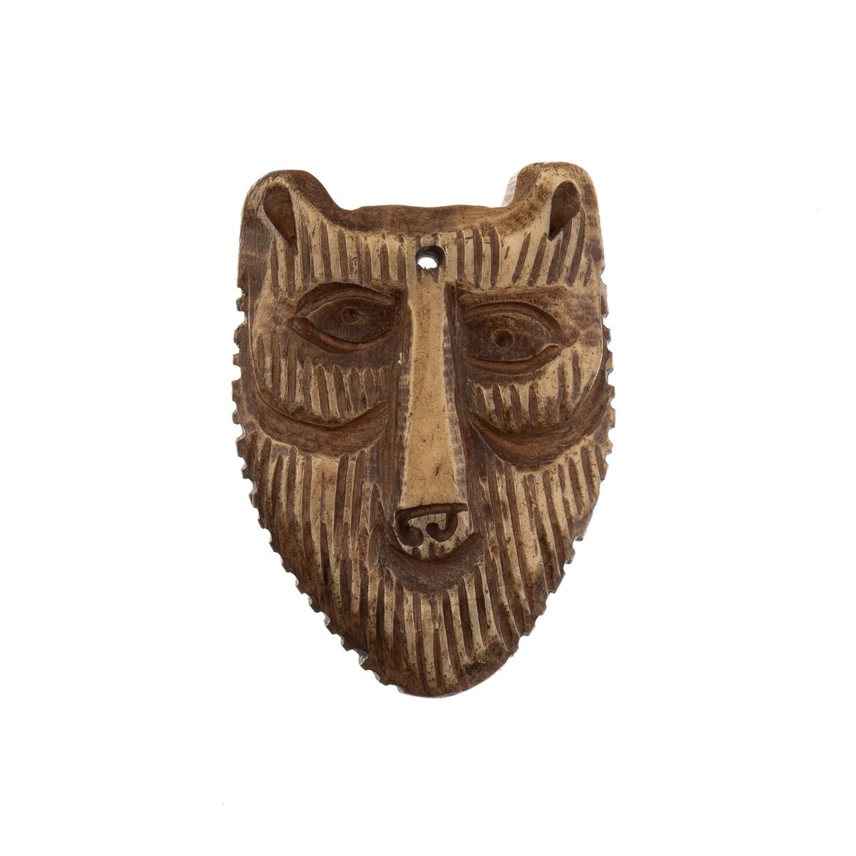 Hand-Carved Bone Wolf Face Pendant – Beige/Brown | The Pink Bead Shop Canada