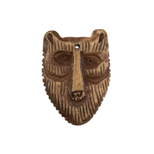 Hand-Carved Bone Wolf Face Pendant – Beige/Brown | The Pink Bead Shop Canada