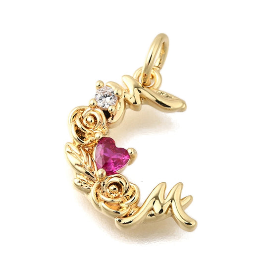 Flower Charms, Rack Plating, Lasting Plated, 18k Gold Plated Brass Micro Pave Cubic Zirconia