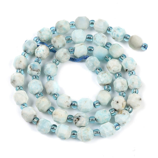 Natural Larimar Beads Strands, Faceted, Bicone, Double Terminated Point Prism Beads, 6mm