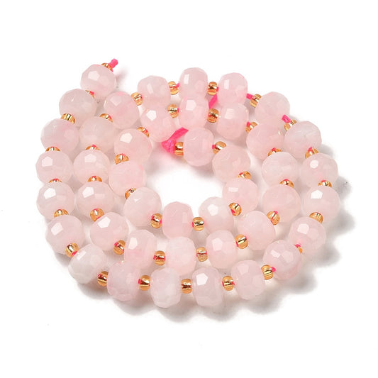 Natural Rose Quartz Beads Strands, with Seed Beads, Faceted Rondelle