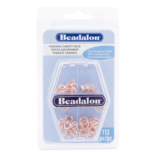 Rose Gold Findings Variety Pack – 112 Pieces (Jump Rings, Lobster Clasps, Spring Rings & Tags) | The Pink Bead Shop Canada