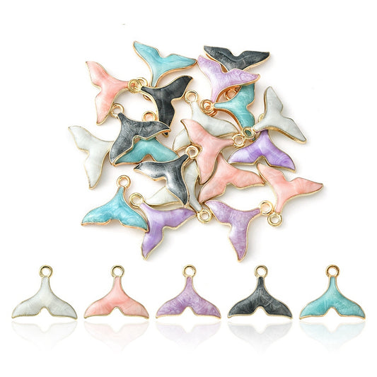 5 Colors Alloy Enamel Pendants, Whale Tail Shape, Light Gold, Mixed Color Size: about 15mm long