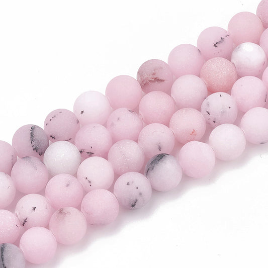 Natural Cherry Blossom Jasper Beads Strands, Frosted, Round, 8mm