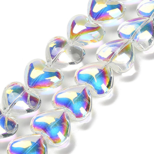 Glass Beads Strands, Heart, Clear AB Electroplated