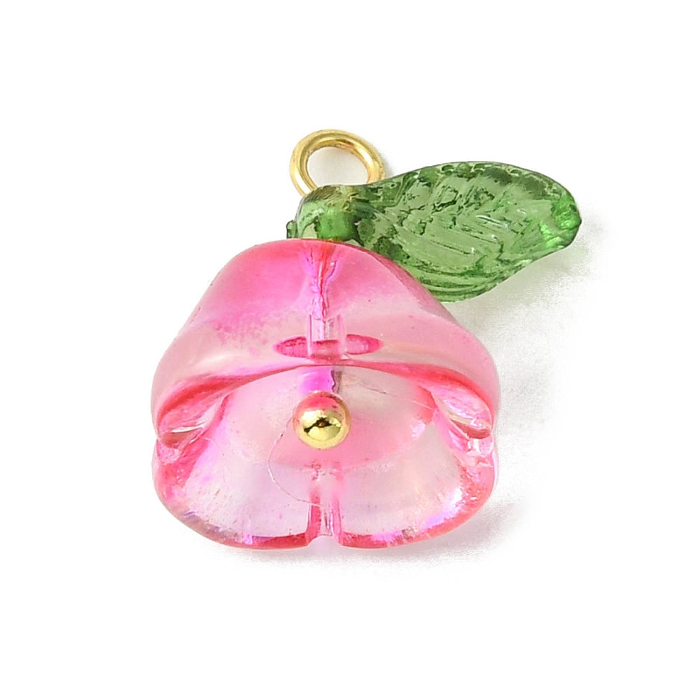 Acrylic Pendants with Glass, Flower Charms Mixed Color 4 Pieces