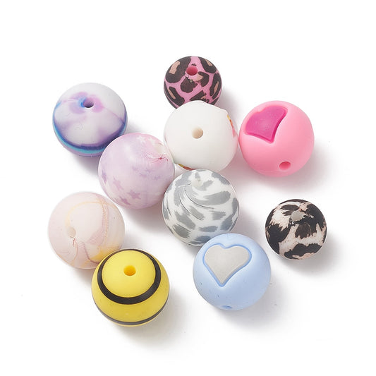 Silicone Beads, Round, Mixed Color