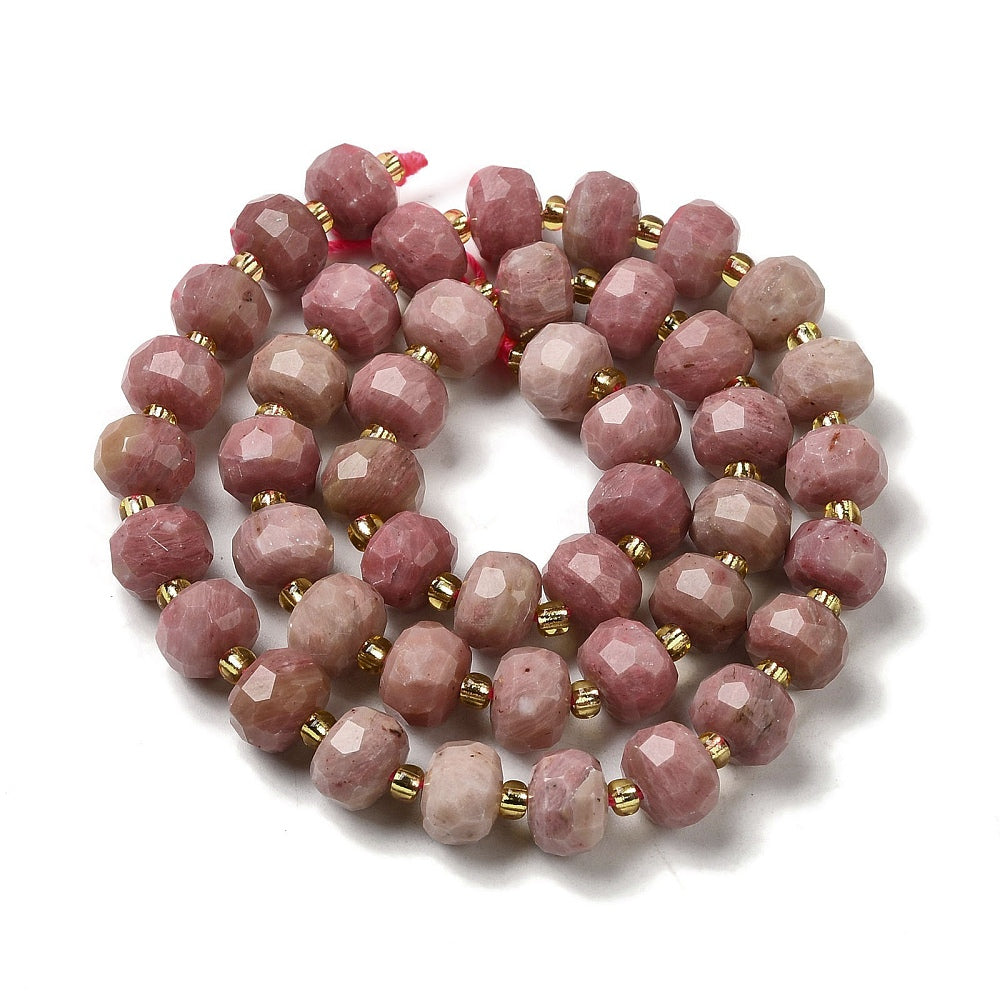 Rhodonite Beads – Natural Faceted Rondelle 78x56mm (45–46pcs/Strand) The Pink Bead Shop