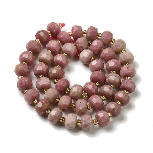 Rhodonite Beads – Natural Faceted Rondelle 78x56mm (45–46pcs/Strand) The Pink Bead Shop