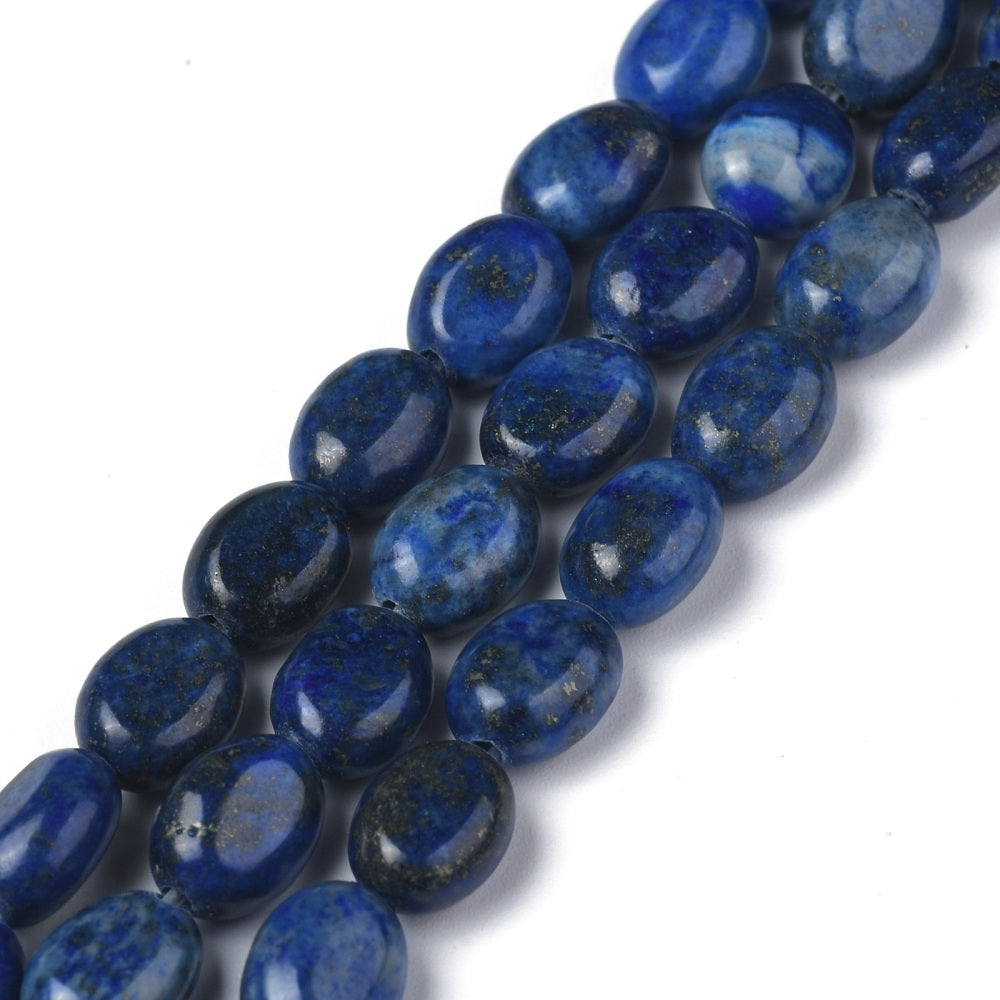 Natural Lapis Lazuli Bead Strands, Dyed, Oval, Size: about 6mm wide, 8mm long, 3.5~4mm thick