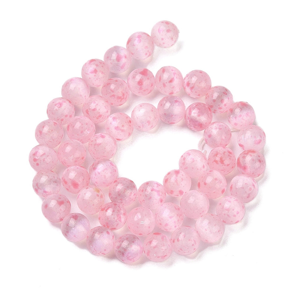 Selenite Beads Dyed Round Pearl Pink 8mm (47pcs/Strand) The Pink Bead Shop